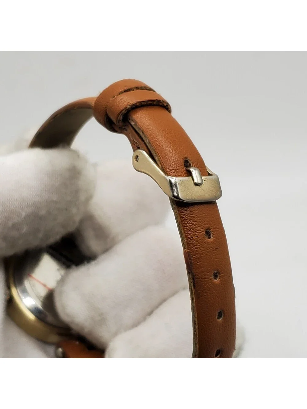 Metaphor Rhinestone Quartz Watch Women 26mm Gold Tone Brown Band New Battery